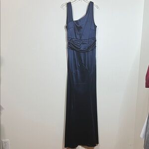 Satin Navy Sleeveless Maxi Dress